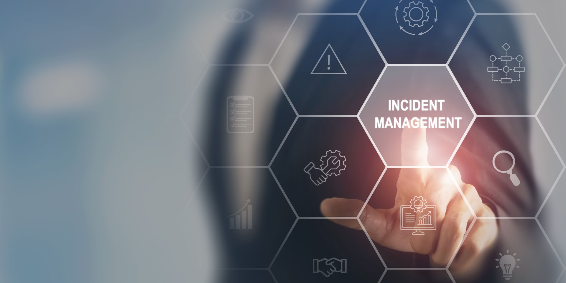 Incident management, business technology concept. Operational excellence in IT operations. Process of efficiently identifying, diagnosing and resolving unexpected problems that occur in IT systems.